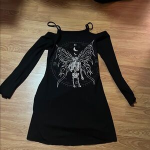 Black Off-Shoulder Dress with Graphic Design